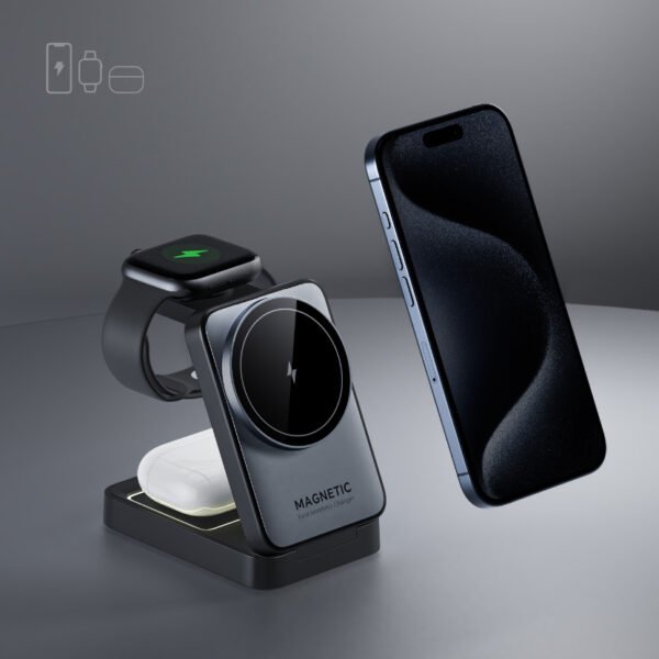 Folding Magnetic Three-in-one Wireless Charger 15W Fast Charge Multifunction Bracket